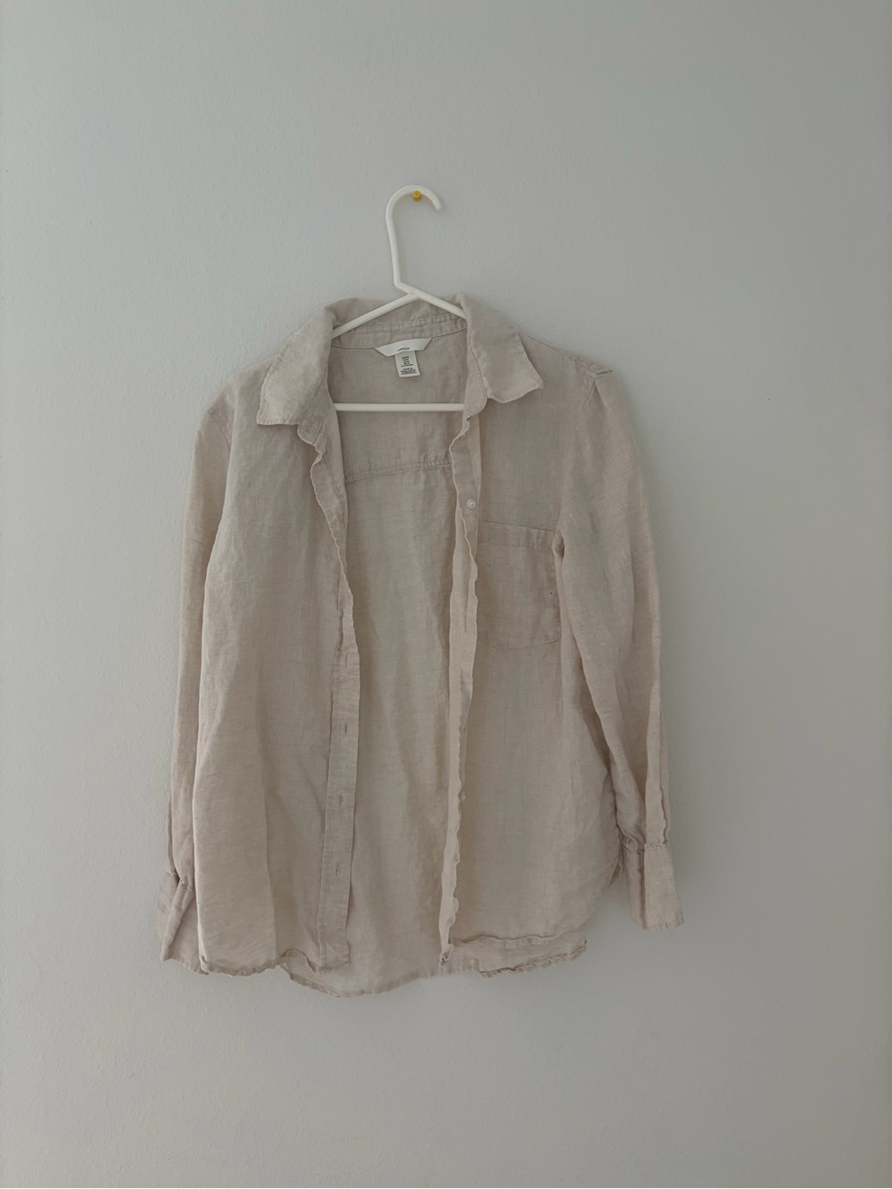 100% linen light Beige Linen Button-Up Shirt